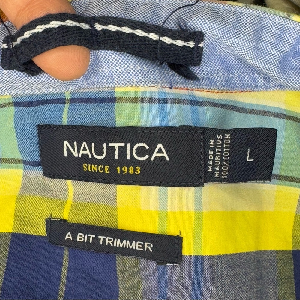 Nautica multi color Plaid Shirt long sleeves button down Vintage y2k Large Euc - Picture 6 of 10